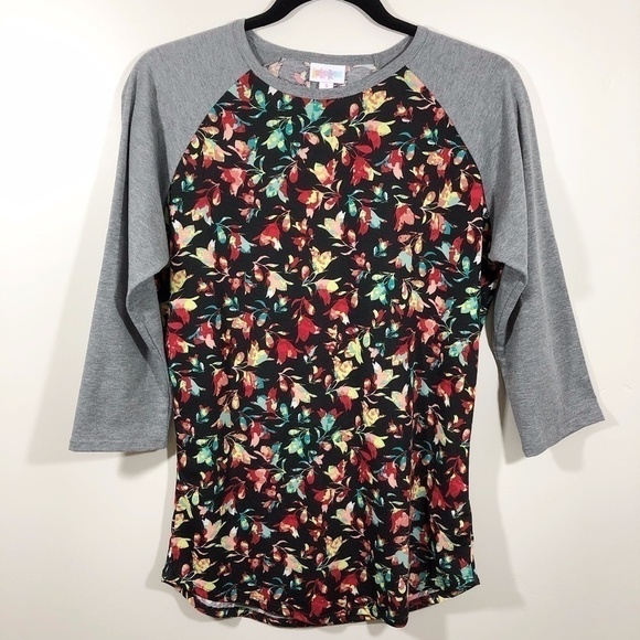 Lularoe Randy Floral Sleeve Baseball Tee - Picture 1 of 5